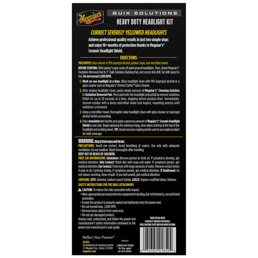 Meguiar's Quik Solutions Heavy Duty Headlight Kit for cleaning and restoring cloudy or foggy vehicle headlights.