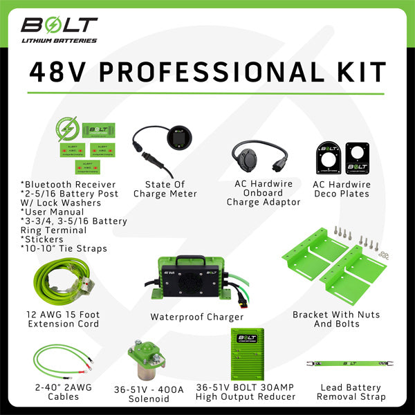 Bolt Energy 48V 105AH Heated Professional Lithium Battery Conversion Kit Polaris Ranger EV
