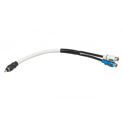 Stinger Marine waterproof RCA Y adapter female for marine powersport audio connections, black plastic with gold-plated connectors.