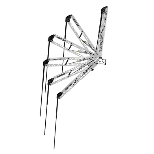 Minn Kota Raptor 10 shallow water anchor in silver with active anchoring system and compact design, shown in close-up view.