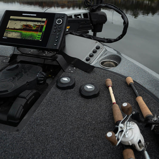 Minn Kota Raptor/Talon Bluetooth Stomp Switch for anchoring accessories, shown with control button and wiring.