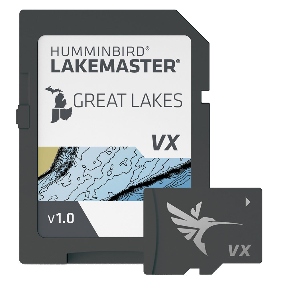Humminbird LakeMaster VX Great Lakes map card showing detailed lake and waterway features for Humminbird fish finders.