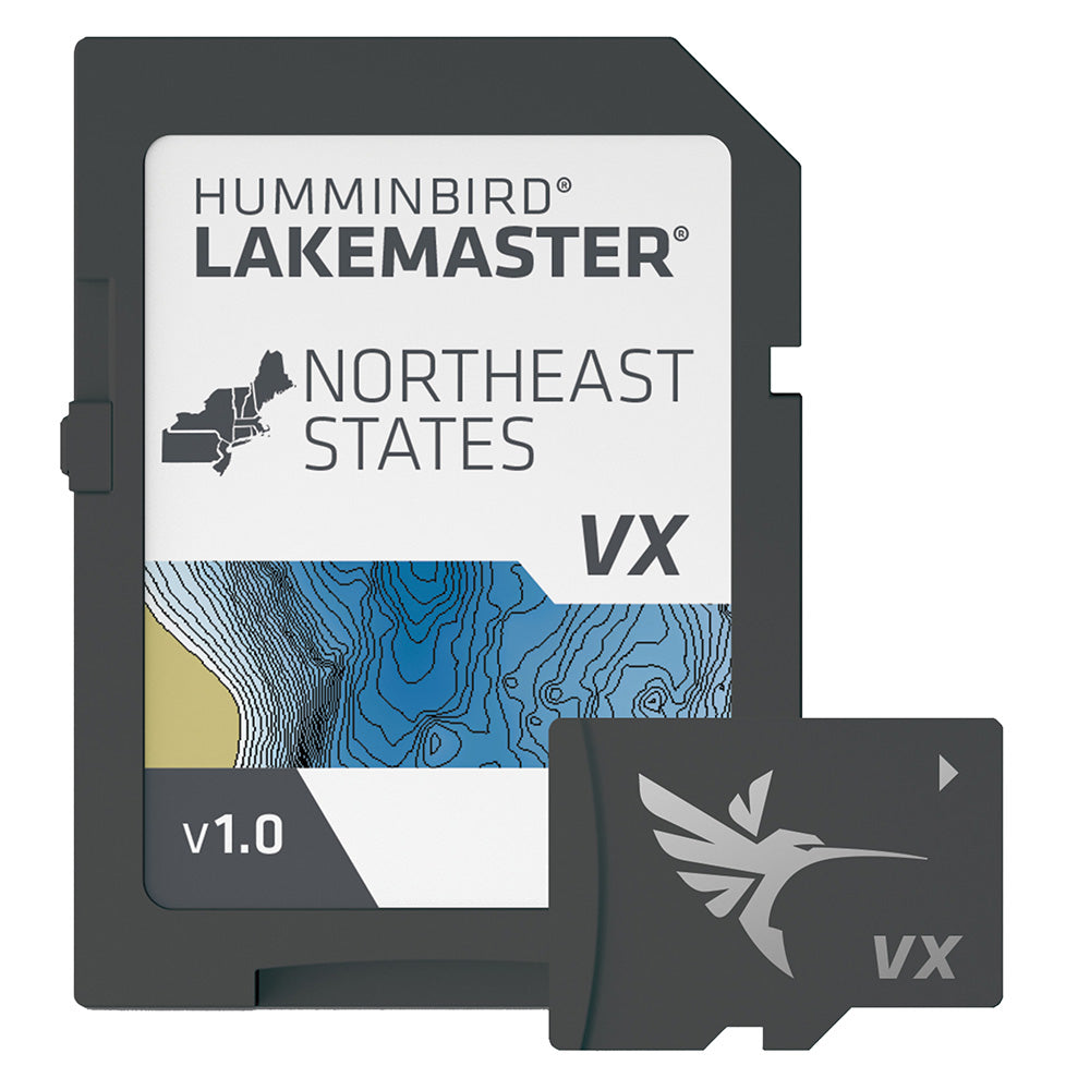 Humminbird LakeMaster VX Northeast States map card for fish finder, showing detailed lake and region coverage.
