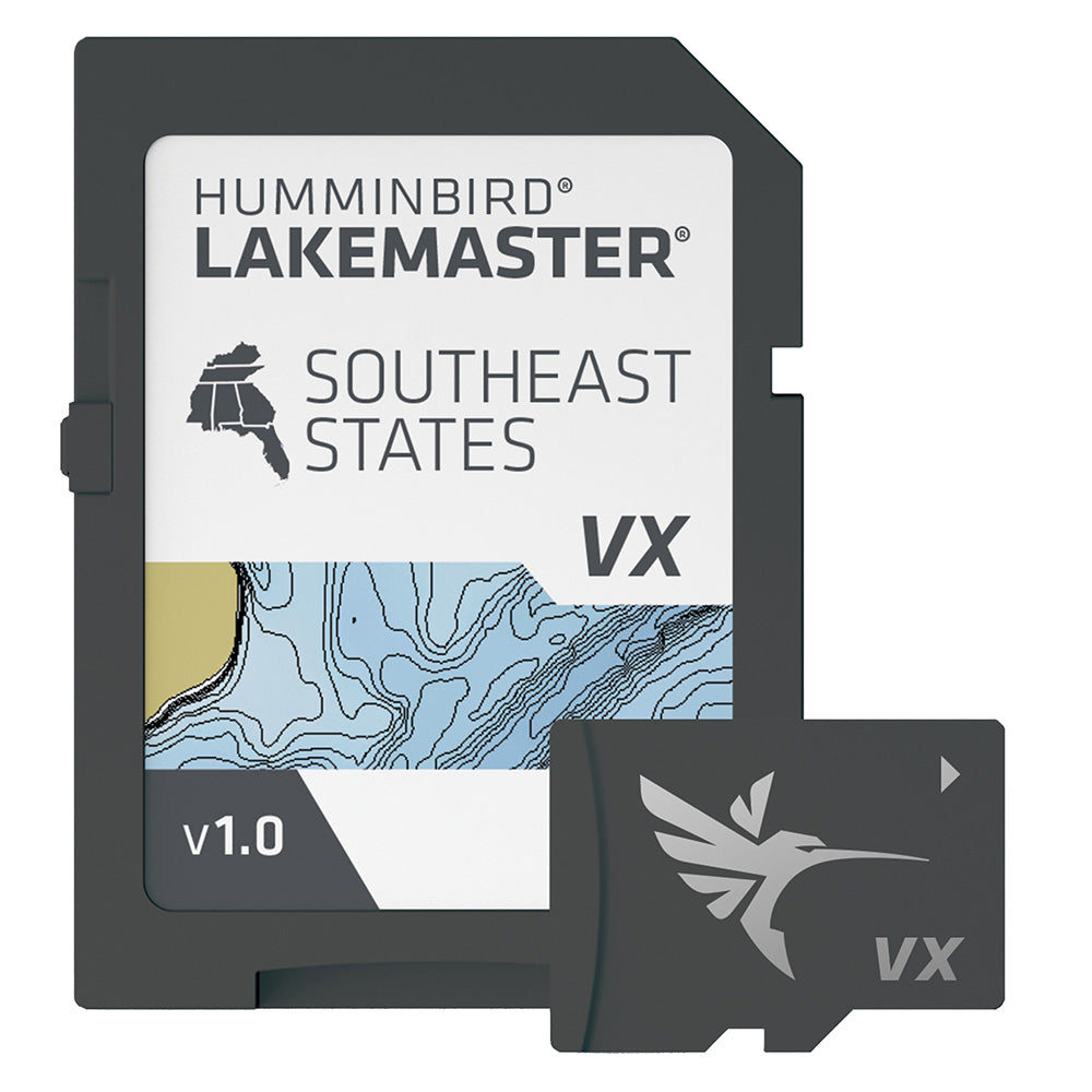 Humminbird LakeMaster VX Southeast States map card showing detailed lake and region features for Humminbird fish finders.