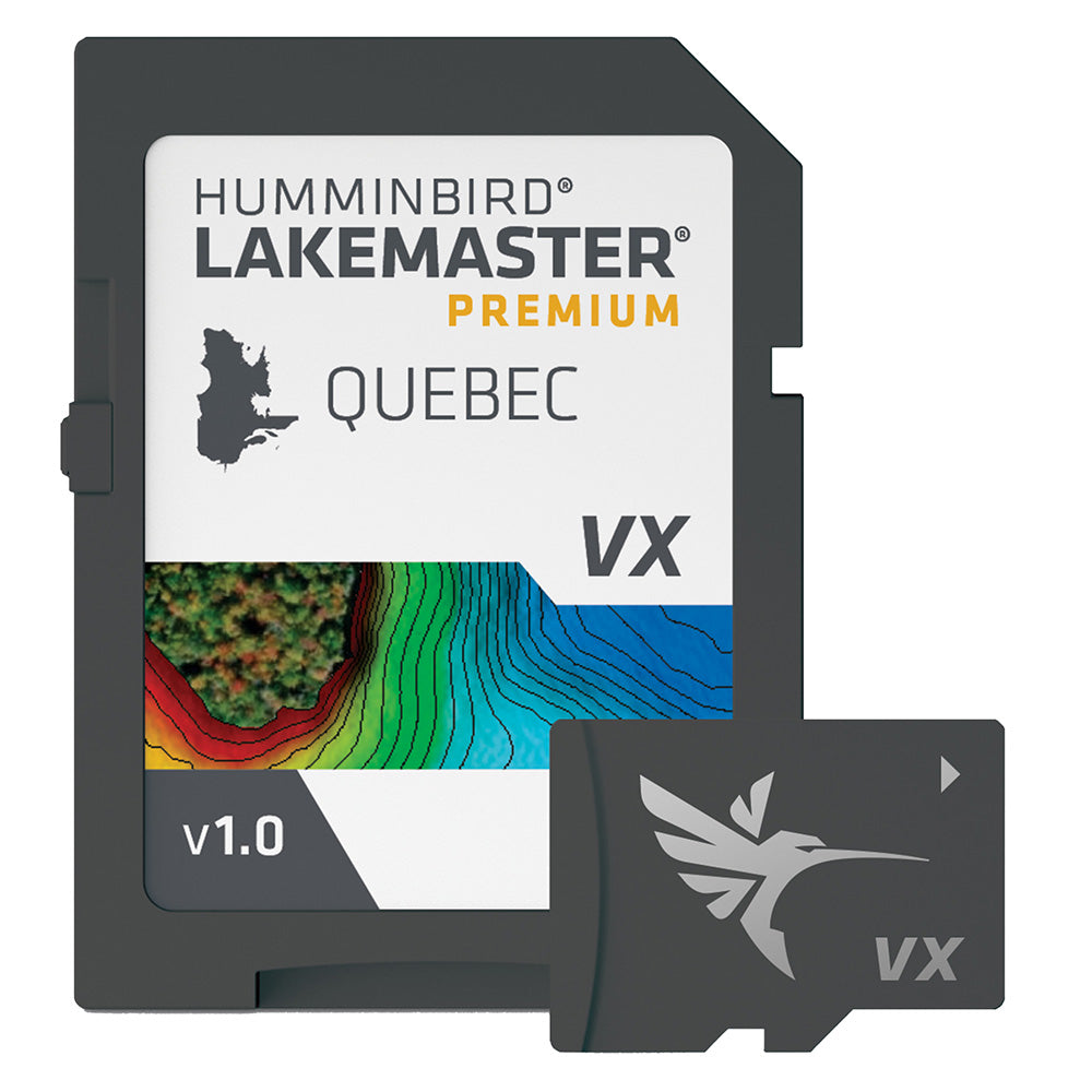 Humminbird LakeMaster VX Premium map for Quebec, showing detailed lake and shoreline navigation features on a Humminbird device screen.