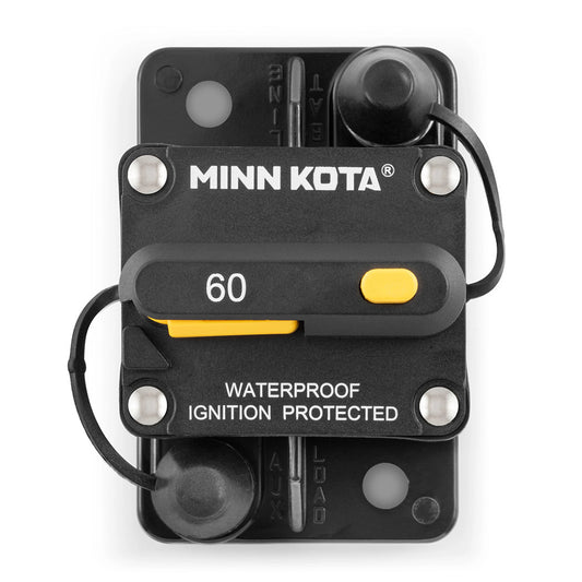 Minn Kota MKR-27 60AMP circuit breaker for trolling motor accessories, with black casing and wiring connections.
