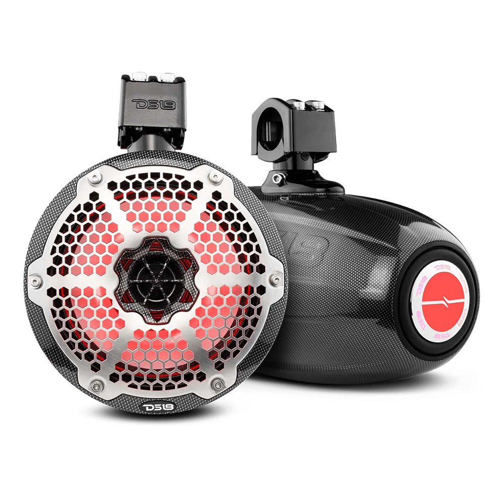 DS18 X Series HYDRO 8 2Way Wakeboard Pod Tower Speakers w1 Driver RGB Lights 550W Black Carbon CFX8TPNEO