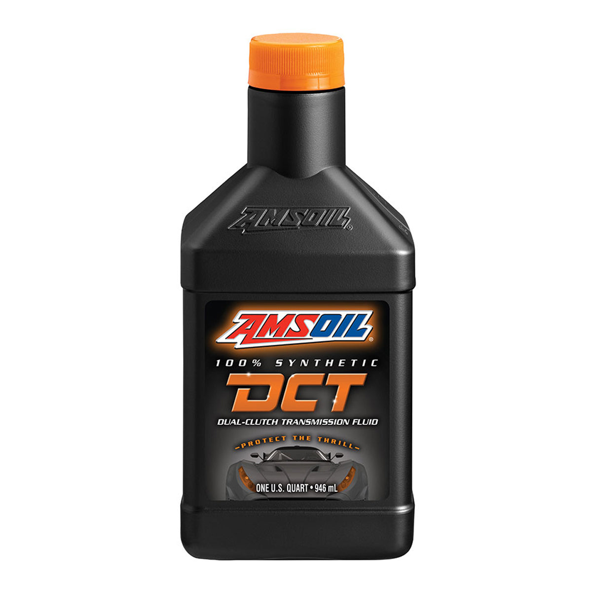 Amsoil 100% synthetic DCT transmission fluid bottle for 550 series oil and filters, featuring the Amsoil logo on the label.