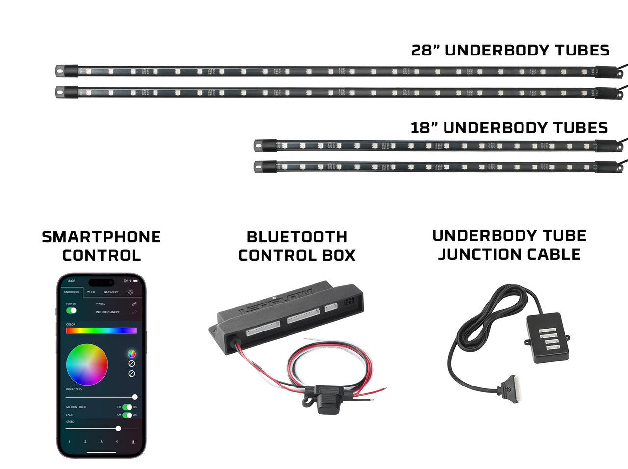 LEDGlow 12-Volt Bluetooth Million Color LED Standard 4-Seater Wheelbase Golf Cart Underbody Lighting Kit with Smartphone Control