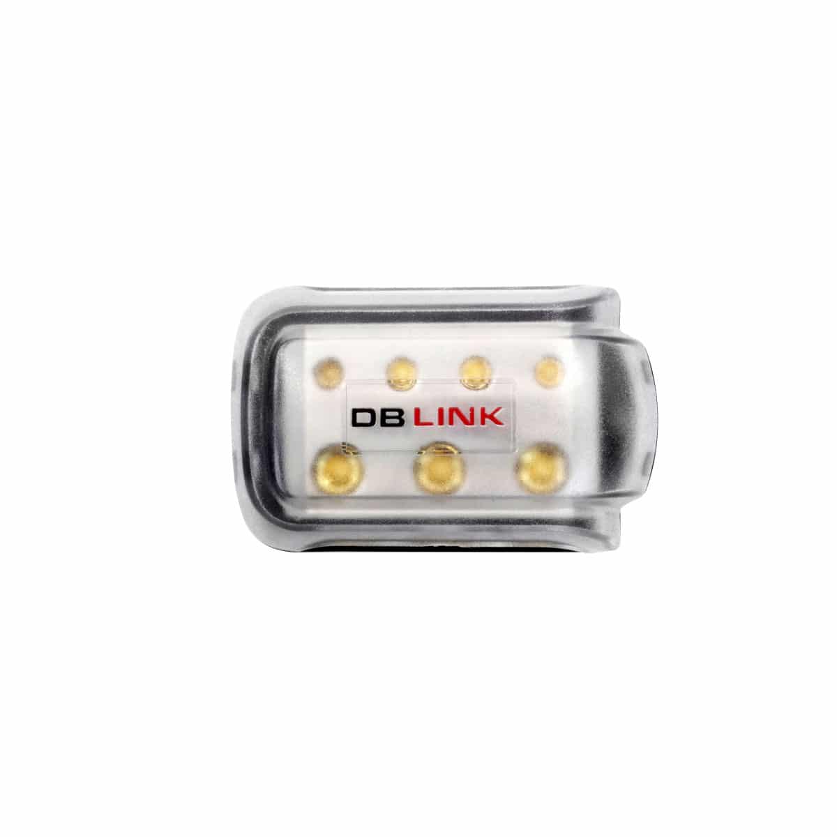 DB Link nickel plated 4-way distribution block for electrical connections, shown front view with metal terminals.