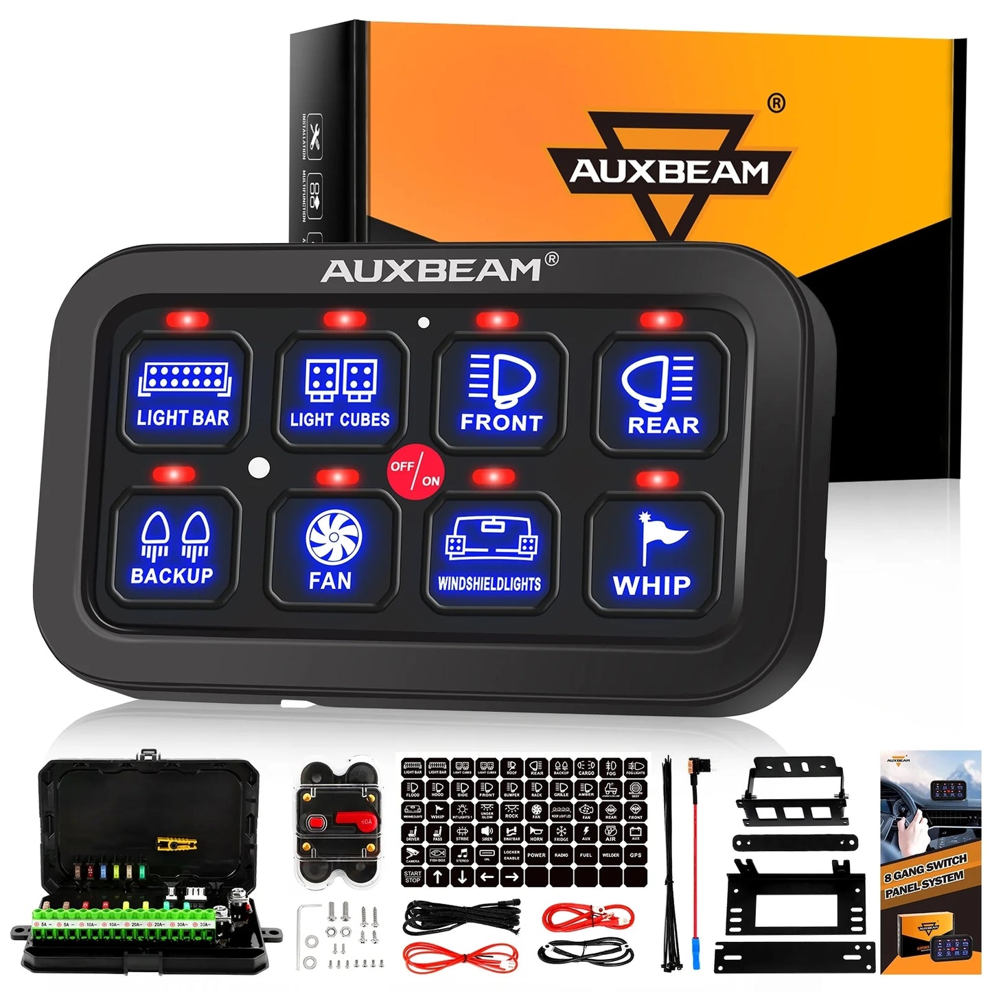 Auxbeam - 6 & 8 Gang LED Switch Panel, Off Road Light Controller (Blue)