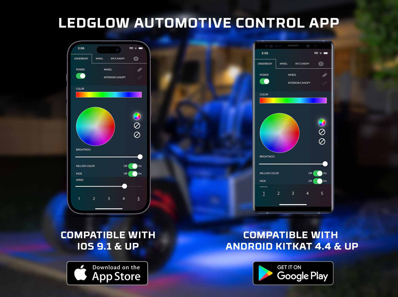 LEDGlow 12-Volt Bluetooth Million Color LED Standard 4-Seater Wheelbase Golf Cart Underbody Lighting Kit with Smartphone Control