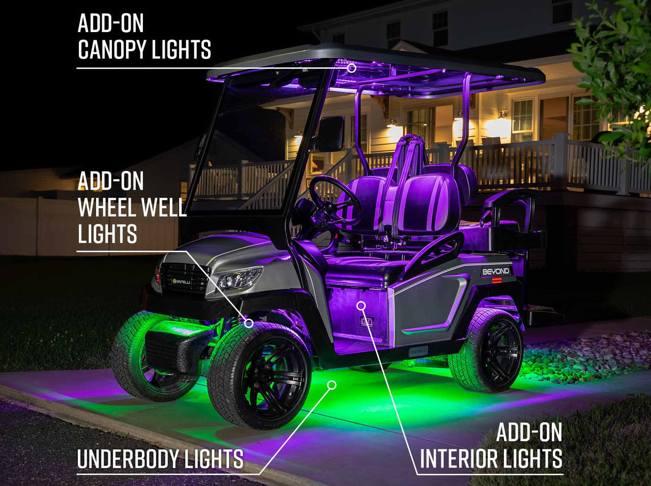 LEDGlow 12-Volt Bluetooth Million Color LED Standard 4-Seater Wheelbase Golf Cart Underbody Lighting Kit with Smartphone Control