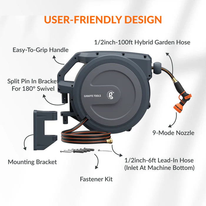 Giraffe Tools Retractable Garden Hose Reel-1/2in 100ft