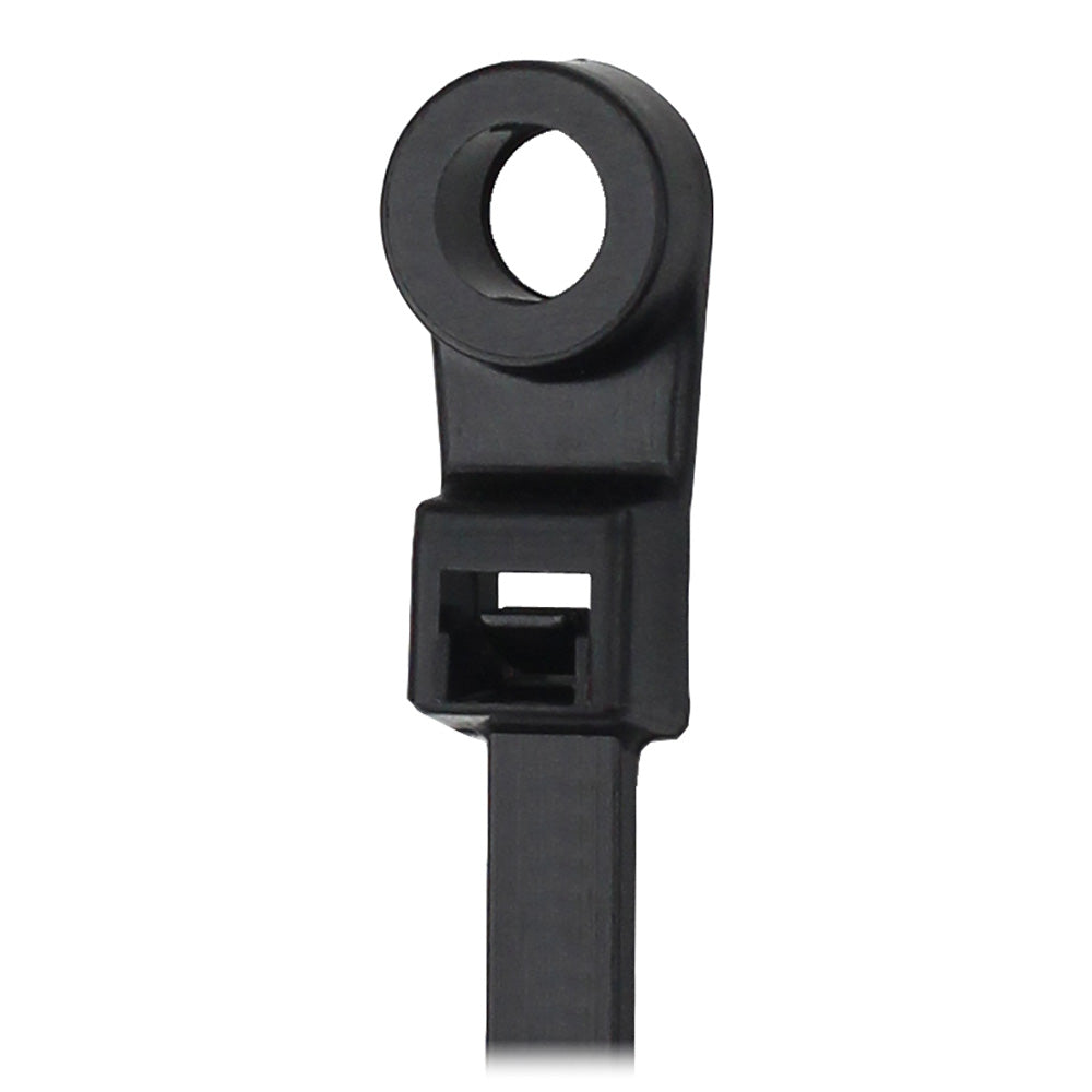 Pacer 8 Cable Tie wMounting Ring  Black  50lb Tensile Strength  2 Bundle Diameter  100 Piece Bag CTMR2S100BK