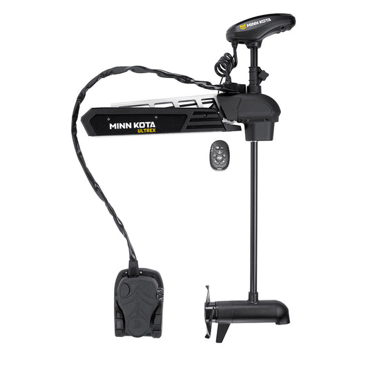 Minn Kota Ultrex 80 trolling motor with 45-inch shaft, 80lb thrust, 24V, and micro remote control, shown in the image.