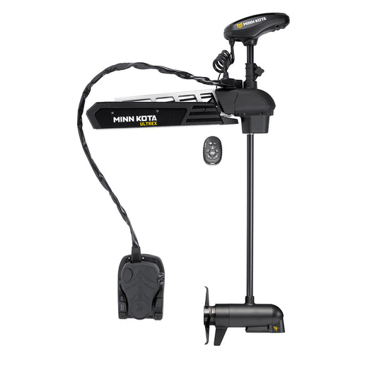 Minn Kota Ultrex 80 trolling motor with 45-inch shaft, 80lb thrust, 24V, and micro remote, mounted on boat.