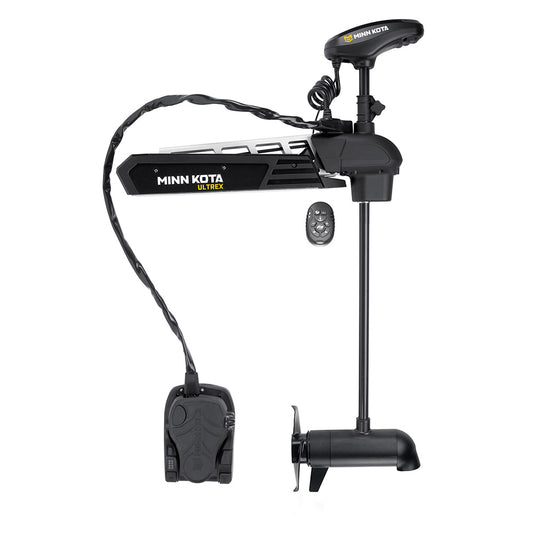 Minn Kota Ultrex 112 trolling motor with 45-inch shaft, 112lb thrust, 36V, micro remote, designed for fishing boats.