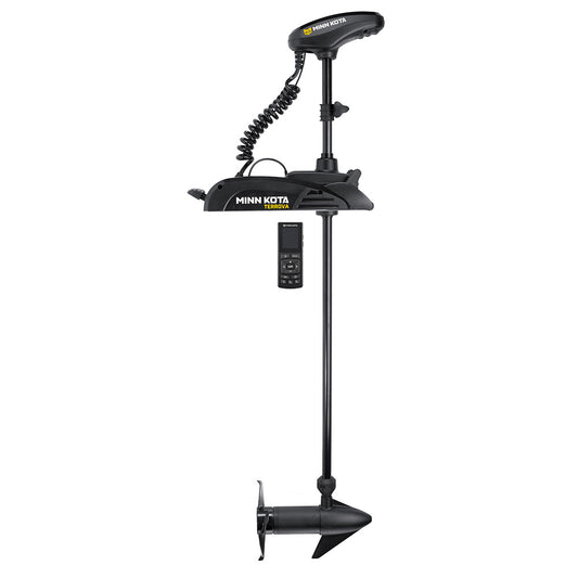 Minn Kota Terrova 55 trolling motor with 54-inch shaft, 12V, wireless remote, 55lb thrust, shown with wireless remote control.