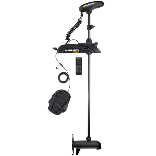 Minn Kota Terrova 55 trolling motor with 54-inch shaft, 55lb thrust, wireless remote, 12V power for freshwater fishing.