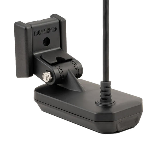 Minn Kota XNT 14 HW CMSI 150 T transducer with X7 MEGA SI, DI, Dual Spectrum CHIRP and temp sensor mounted on boat transom