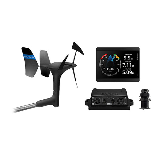 Garmin GMI 40 Wired Sail Pack marine instrument with 52mm display and gWind DST820 transducers for sailing navigation.