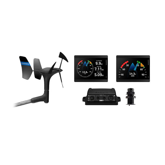 Garmin GMI 40 Wired Sail Pack with two 52mm marine instruments and DST820 transducer for sailing navigation.