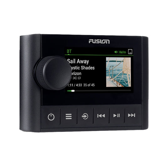 Fusion MS-ERX400 wired stereo remote control remanufactured, with buttons and cable for easy audio system operation.