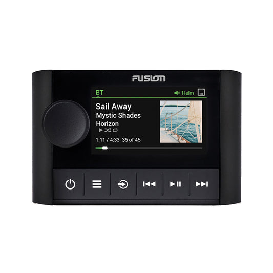 Fusion MS-ERX400 wired remote control for stereo systems, remanufactured, with buttons and display visible.