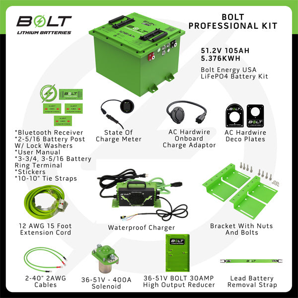 Bolt Energy 48V 105AH Heated Professional Lithium Battery Conversion Kit Polaris Ranger EV