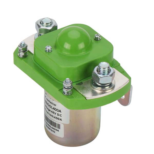 Bolt Energy 48V HD lithium solenoid for batteries, compatible with 36V, shown with metallic components and wiring.
