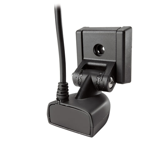Humminbird XNT-9-DB-74-T transom mount transducer for fish finders, shown installed on a boat hull.