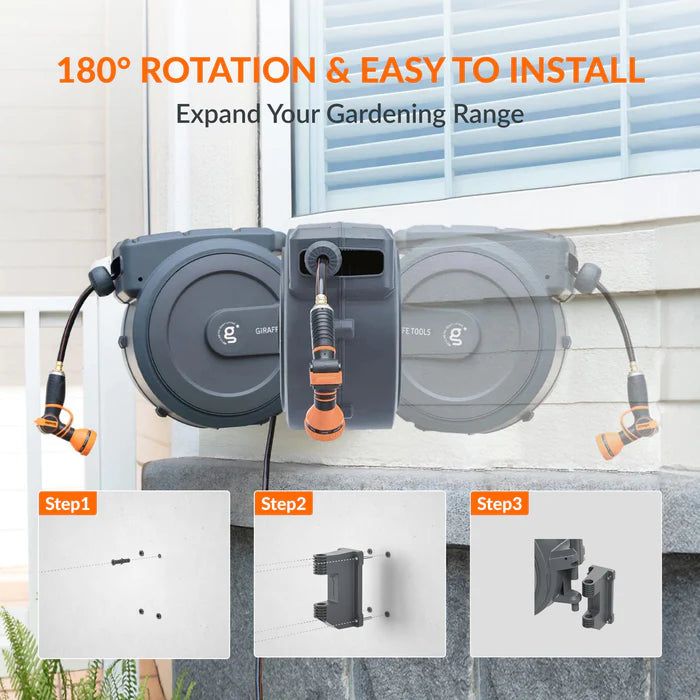 Giraffe Tools Retractable Garden Hose Reel-1/2in 100ft