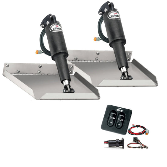 Lenco Marine 9x12 inch edge mount trim tab kit with tactile switch, includes standard mounting hardware and control switch.