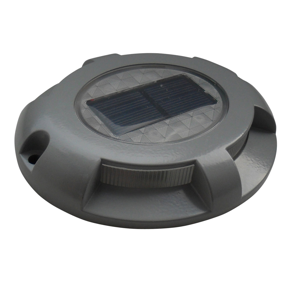 Dock Edge panoramic solar dock light mounted on a dock, providing illumination for docking accessories and outdoor waterfront use.