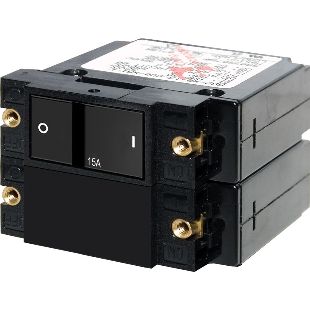 Blue Sea 7411 ASeries Flat Rocker Circuit Breaker  Double Pole  15A 7411