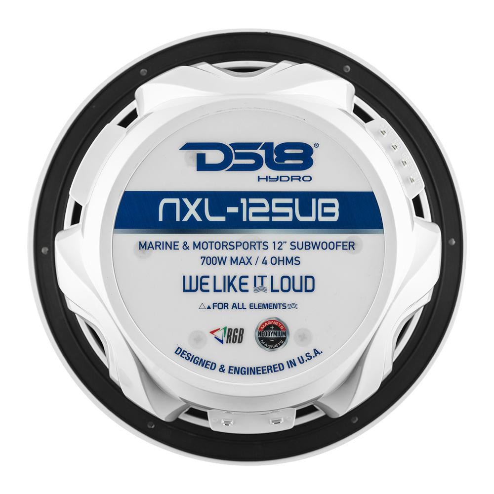 DS18 HYDRO 12 Subwoofer wRGB Lights  700W  White NXL12SUBWH