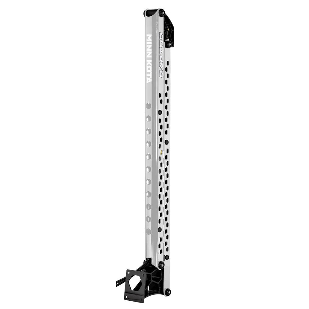 Minn Kota Raptor 10 shallow water anchor in silver with active anchoring system, designed for secure boat positioning in shallow waters.