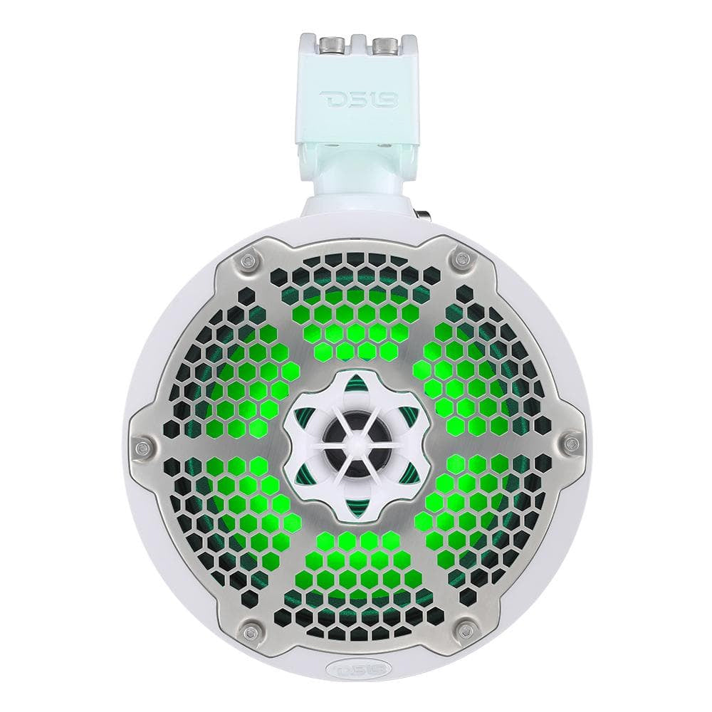 DS18 Hydro 8 Neodymium Marine Towers with Builtin Passive Radiator 1 Driver  RGB LED Light  550 Watts Pair  White