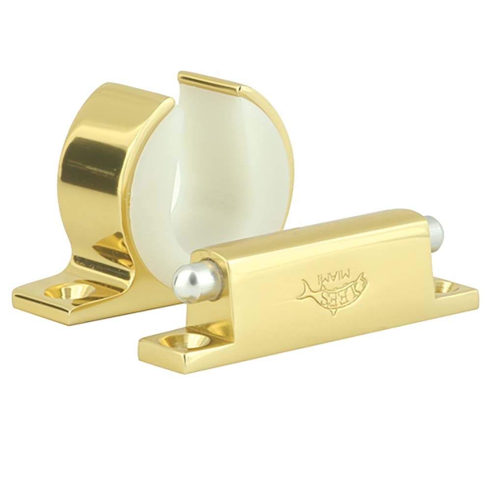 Lee's Tackle bright gold rod and reel hanger for Penn INT 70VIS, ideal for secure fishing rod and reel storage.