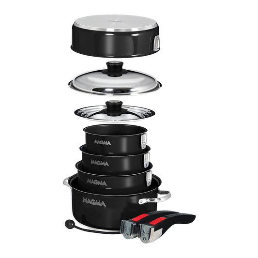 Magma Nestable 10 Piece Induction NonStick Enamel Finish Cookware Set Jet Black A10366JB2IN