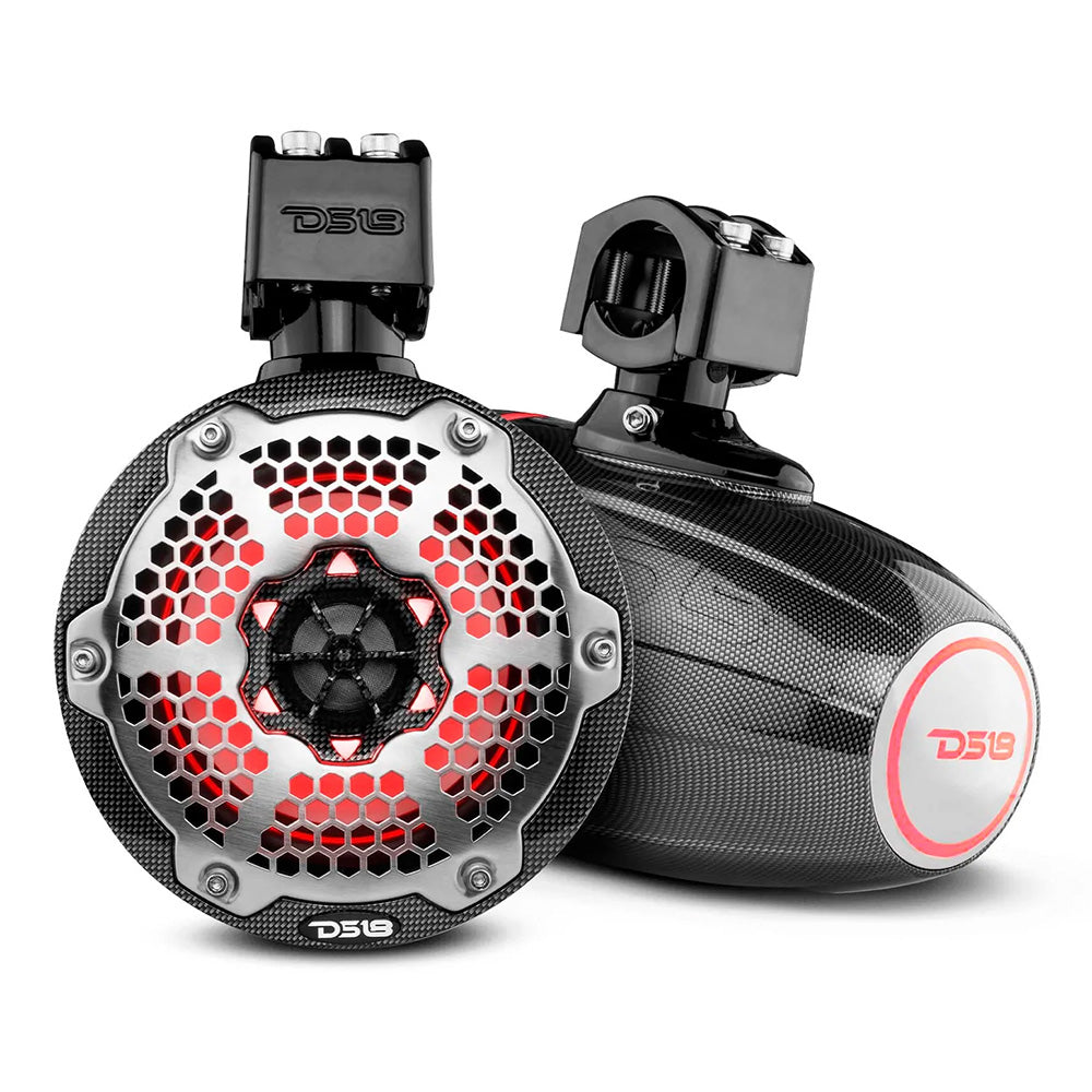 DS18 X Series HYDRO 65 Wakeboard Pod Tower Speaker wRGB LED Light  Black Carbon Fiber CFX6TP