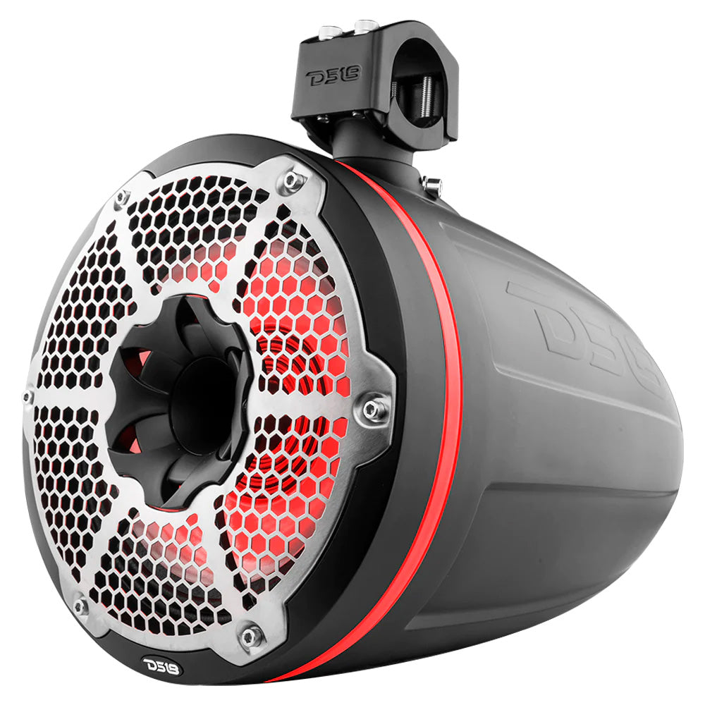 DS18 HYDRO 10 Neodymium Marine Towers wBuiltIn Passive Radiator 1 Driver  RGB LED Lights  900W  Black NXLX10TPNEOBK