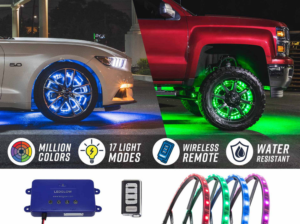 LEDGlow Wheel Ring 4pc Million Color LED Wheel Ring Lighting Kit