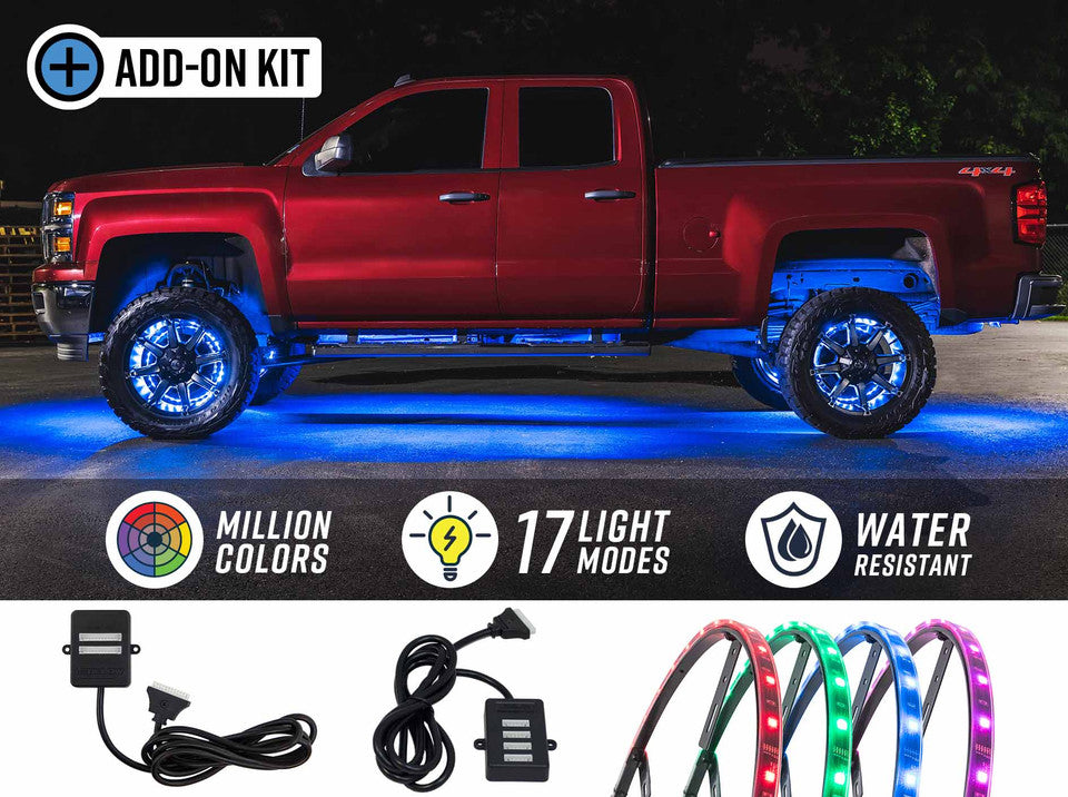 LEDGlow Wheel Ring 4pc 15-1/2" & 17" Million Color LED Add-On Lighting Kit for Bluetooth & Wireless Underbody Kits