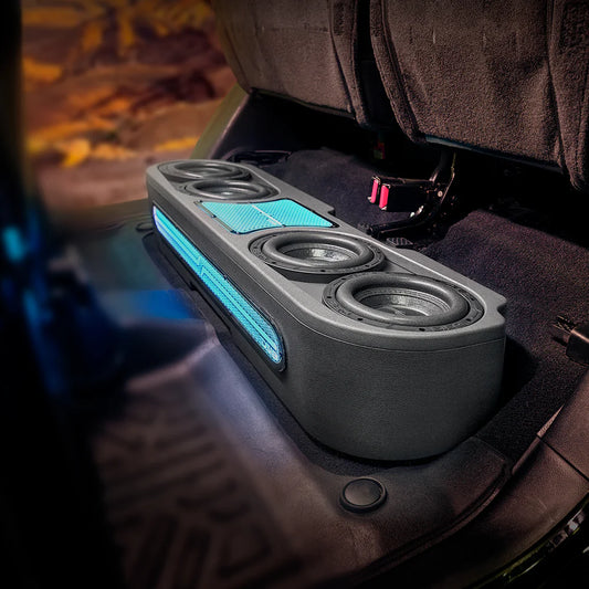 DS18 Jeep JT Gladiator Loaded Under Rear Seat Subwoofer Enclosure, Leather Wrapped and Digital LED Lights (JT-S84LD)