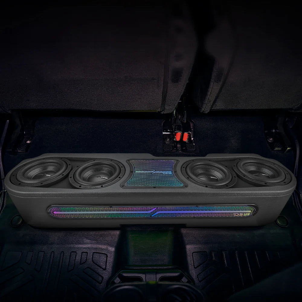 DS18 Jeep JT Gladiator Loaded Under Rear Seat Subwoofer Enclosure, Leather Wrapped and Digital LED Lights (JT-S84LD)