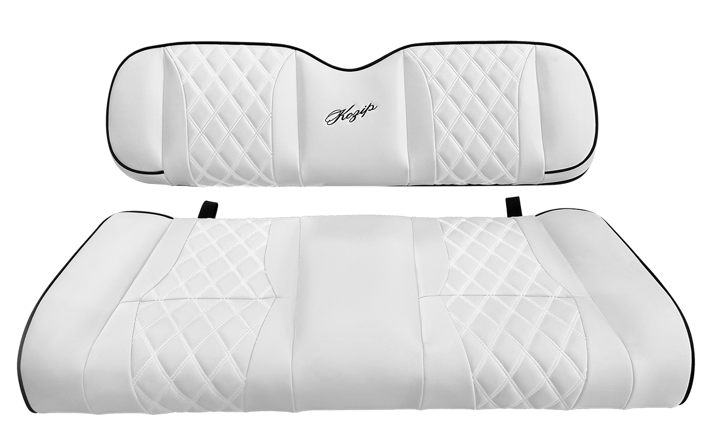STEELENG KOZIP BNDL-SCDS07-SFDS09-SC0033 – Kozip Aeris Front and Rear Seat Cushion Set with NOMAD Seat frame for Club Car DS (2000.5-up) – White Base with Black Piping – White Stitching