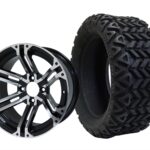 SGC 14″ Terminator Machined/Black Wheel – Aluminum Alloy / STEELENG 23″x10″-14″ All Terrain Tire DOT approved (Set of 4)