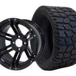 SGC 14″ Terminator Glossy Black Wheel – Aluminum Alloy / STEELENG 22″x10.5″-14″ GATOR Hybrid AT Tire DOT approved (Set of 4)